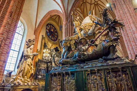 Saint George slaying dragon in Storkyrkan church in Stockholm, Sweden