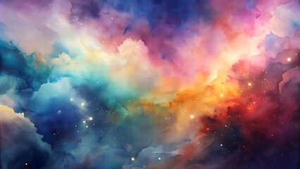 Fototapeta premium Vibrant abstract cosmic background with swirling colors and glowing stars, dreamy atmosphere 