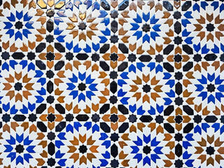 beautiful Moroccan Colorful zellige tiles pattern - Mosaic pattern, traditional Islamic Moroccan geometric design. craft, handmade.