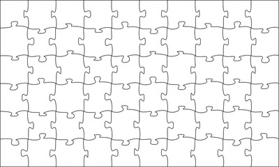 Puzzles grid template. Jigsaw puzzle pieces, thinking game and jigsaws detail frame design. Business assemble metaphor or puzzles game challenge