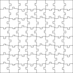 Puzzles grid template. Jigsaw puzzle pieces, thinking game and jigsaws detail frame design. Business assemble metaphor or puzzles game challenge