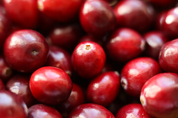 close up view of red cranberries, full frame photo
