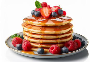 A high-resolution, isolated image of a stack of pancakes on a white background, isolated pancakes.