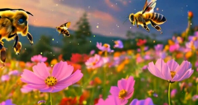 bee on a flower, beautiful natural bees, 