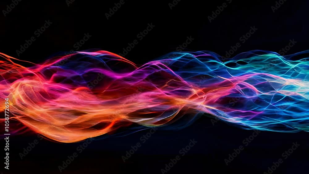 Poster colorful light trails intertwine and dance across a dark background, creating a mesmerizing abstract
