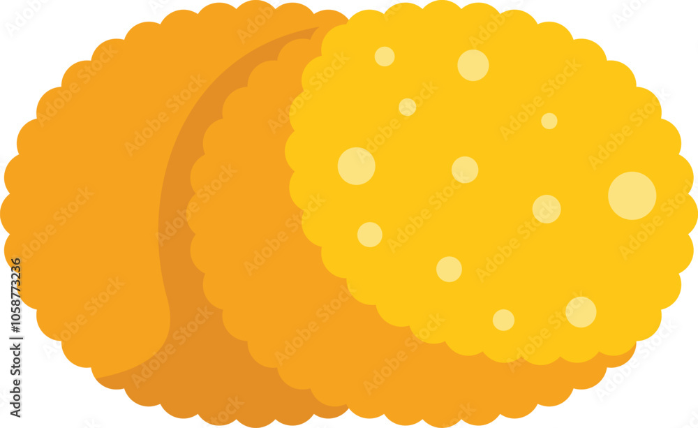 Poster two round crackers partially overlapping, one in front of the other, showing their texture