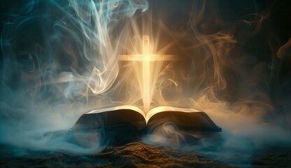 magic book with a cross in the seas