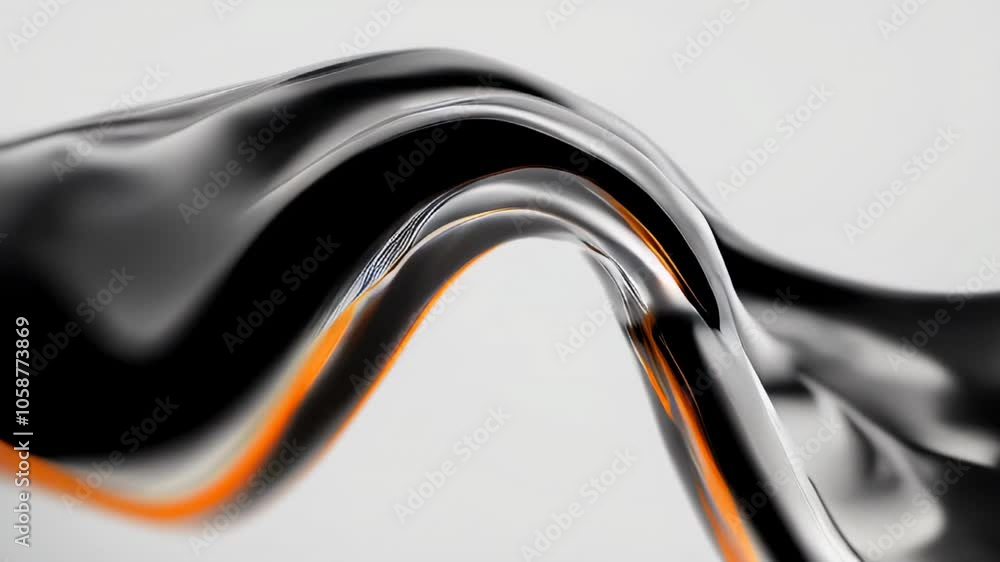 Poster the black liquid flows gracefully in waves, creating an elegant pattern highlighted by a subtle oran