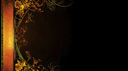 Elegant gold floral border on a black background with copy space.