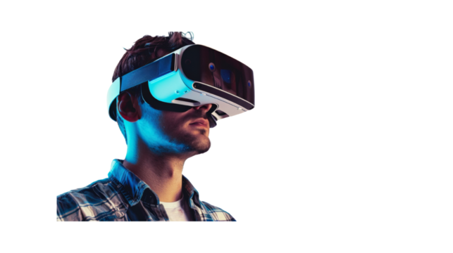 Man with virtual reality headset, Transparent background, PNG