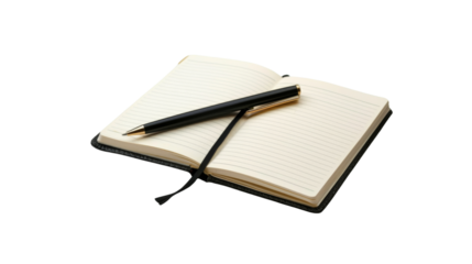 Open notebook with pen, Transparent background PNG