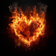 burning heart on black. Generative AI (생성형 AI)