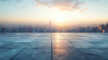 Fototapeta premium Manhattan, Dubai, Shanghai, and Hong Kong City Centers with Platforms, Roads, Parking Lots, and Brick Pavements for Car Advertisement Background