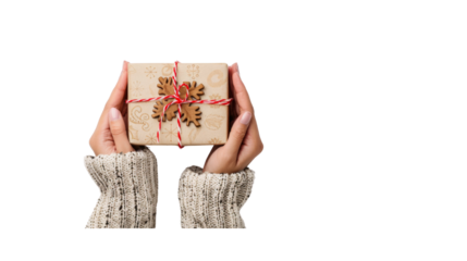 New Year's gift in hands, Transparent background, PNG