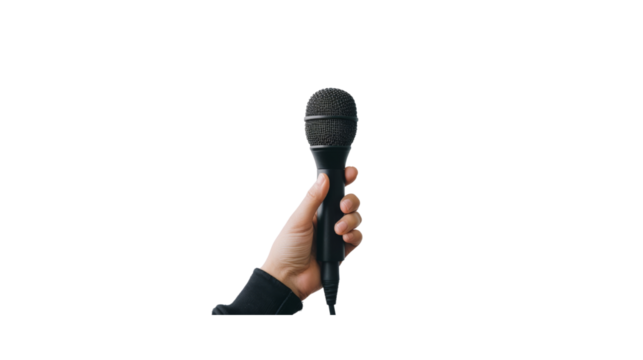 Microphone in hand, Transparent background, PNG - Powered by Adobe