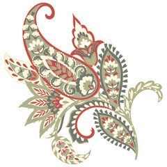 Paisley pattern in indian batik style. Floral vector illustration