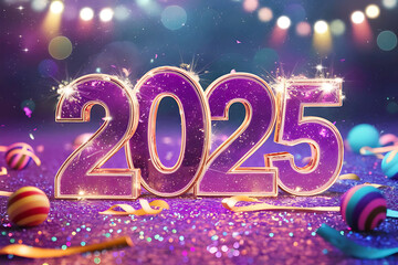 Happy New Year 2025 wishes celebration background,3d number 2025 design concept.