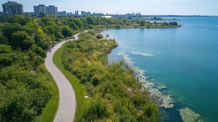 Aerial view of waterfront trail near Rotary Park in Ajax Ontario, Waterfront, trail, Rotary Park, Ajax, Ontario. 