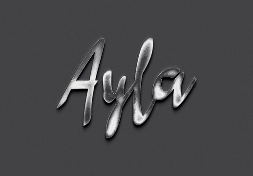 Chrome metal 3D Turkish name design of Ayla on grey background.