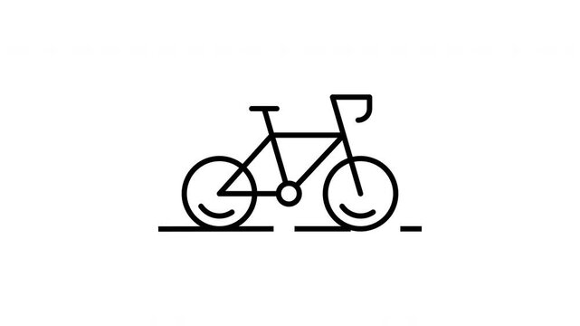 Bicycle animated line icon. Black color line icon animation. 4K video with transparent background