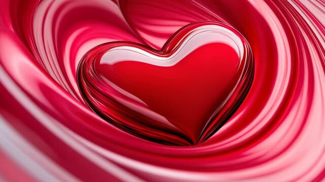 A vibrant red heart surrounded by swirling pink patterns, symbolizing love and Valentine's Day