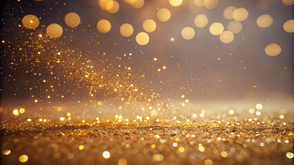 A shimmering cascade of golden glitter illuminates the scene with a soft, ethereal glow. The sparkling particles create a magical ambiance, reminiscent of a celestial event.