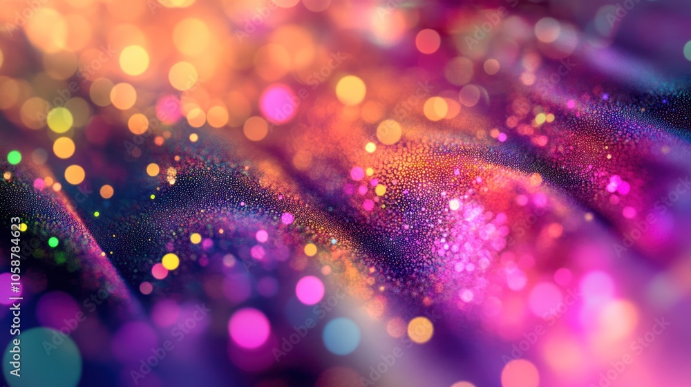 Poster structure, with multiple layers of brightly colored particles creating a mesmerizing effect. the dot