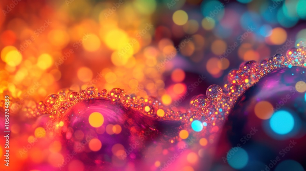 Poster structure, with multiple layers of brightly colored particles creating a mesmerizing effect. the dot