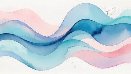 Naklejka premium Soft, flowing watercolor waves in gentle shades of blue and pink, perfect for background designs or artistic projects