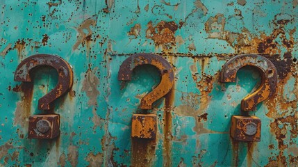 A close-up of three corroded numbers on a rusty surface