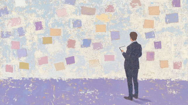 Analysis paralysis, brainstorming, sticky notes, ideas, overthinking, illustration, business, indecision, overwhelmed