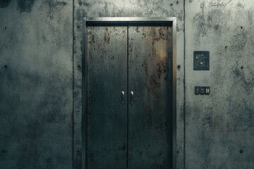 A metal door opens into an empty room