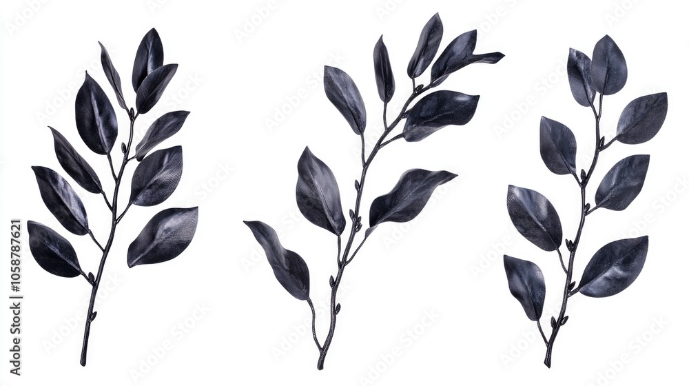 Poster a simple image of three black leaves arranged on a white background