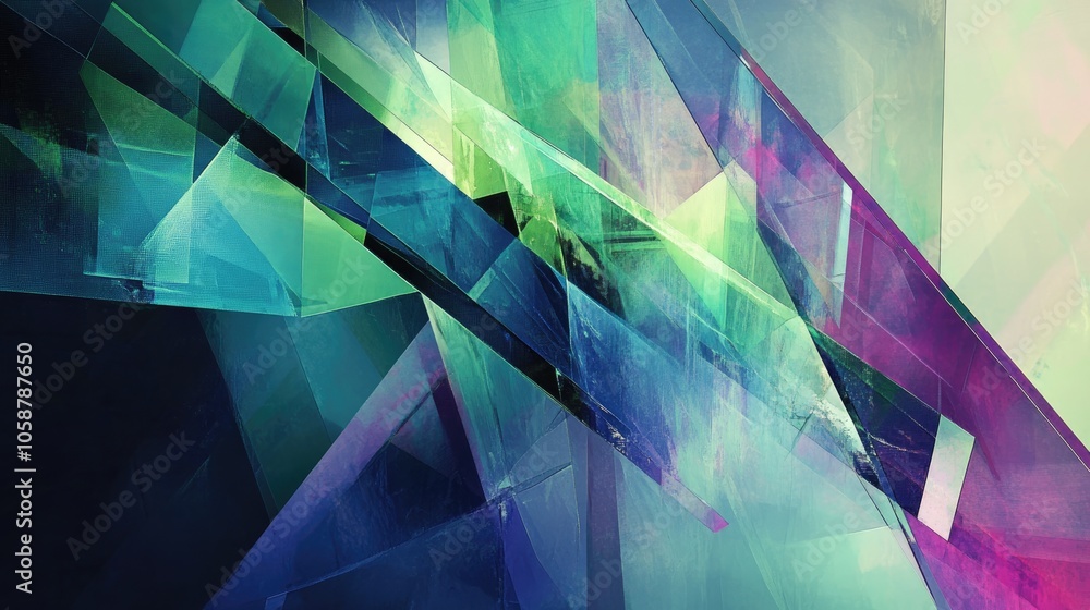 Poster futuristic abstract composition featuring layered geometric shapes and translucent elements with a b