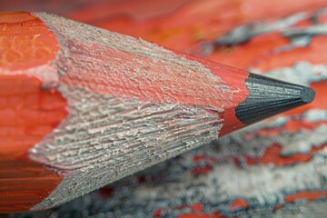 A detailed view of a red pencil with a black tip, ideal for highlighting and writing