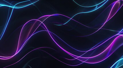 Abstract Neon Waves on Black Background
