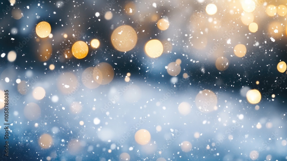 Aufkleber blurry background featuring a snowfall texture complemented by abstract silver and gold bokeh lights