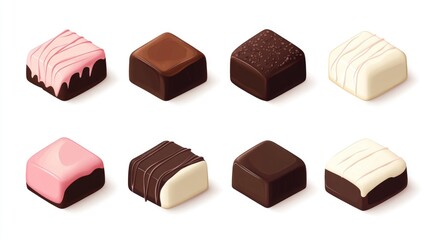 Fototapeta premium Chocolate squares featuring a neapolitan variety perfect for promotions and festive events Isolated vector graphic on white background ideal for showcasing your logo and designs