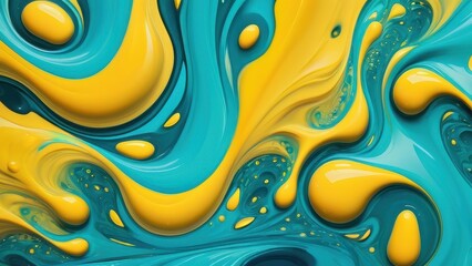Dynamic swirl of blue and yellow paint creates an energetic abstract background full of vibrant motion and artistic flair