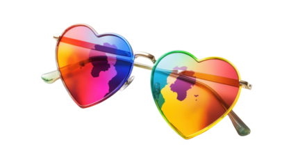 Heart-Shaped Colorful Sunglasses on Transparent Background