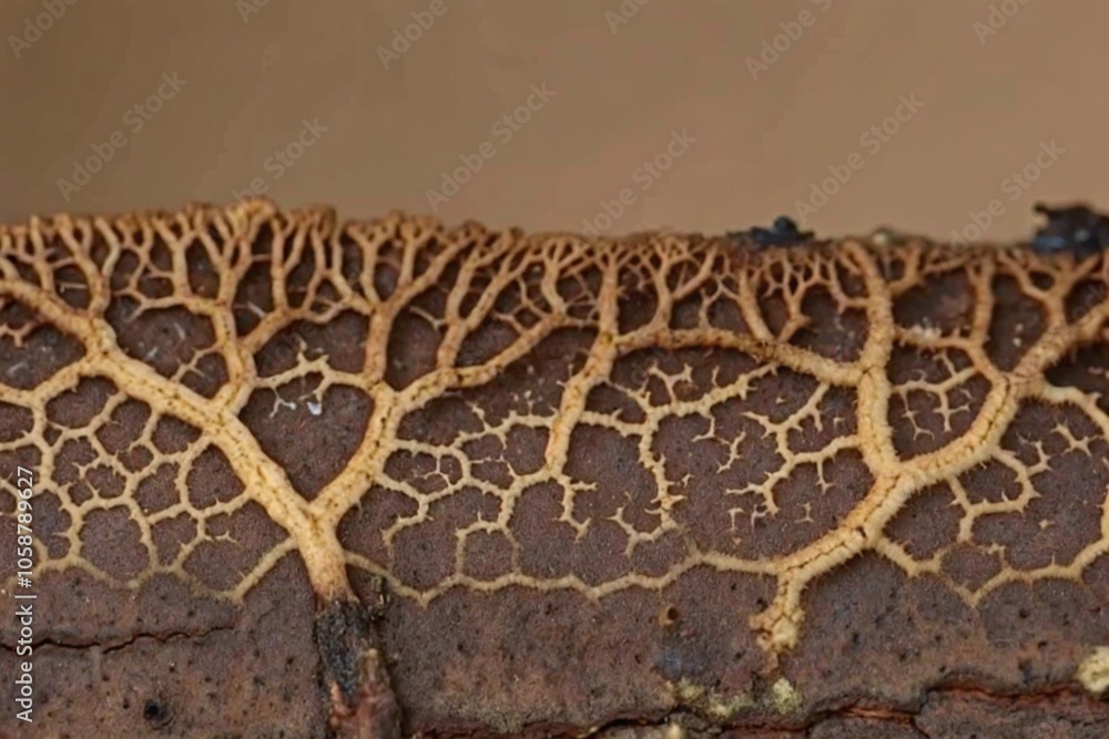 Poster intricate network of fungal growth in forest displaying natural patterns