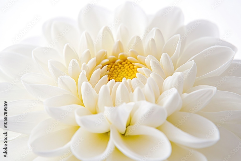 Poster close-up shot of a white flower with a bright yellow center, perfect for highlighting details or add