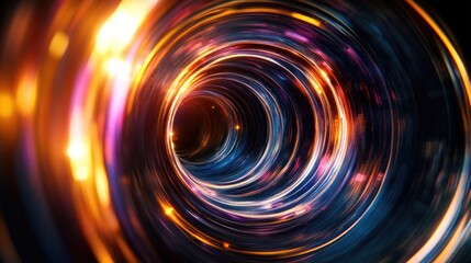 Obraz premium Colorful swirling trail effect frame Enigmatic portal Luminous sphere lens Spinning lines Radiant ring Enchanted orb LED spiral Shimmering lines Centered focus Dreamlike burst High quality image