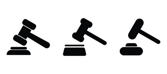 Gavel icon set. judge gavel icon vector. auction hammer. Court tribunal symbol vector.