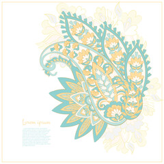 Isolated Vector Floral Paisley. Asian Arabian greeting card design