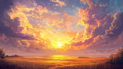 Fototapeta premium Beautiful Summer Sunset Yellow Clouds