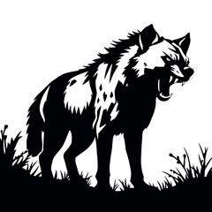 a aggressive hyena vector silhouette, isolated white background