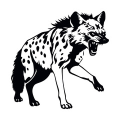 a aggressive hyena vector silhouette, isolated white background