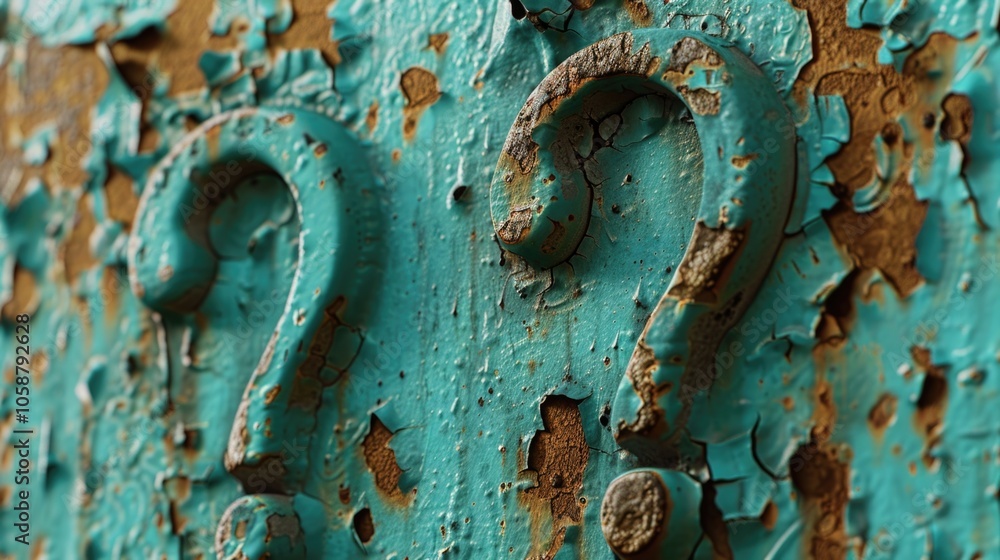 Poster A close-up shot of a rusty door with a question mark on it, perfect for use in mystery or suspense-themed projects