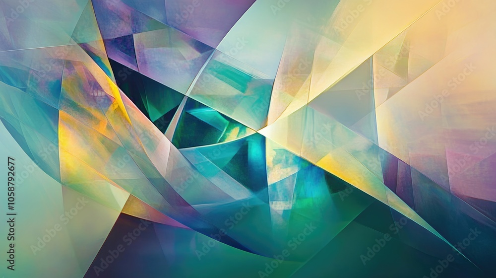 Poster futuristic abstract composition featuring layered geometric shapes and translucent elements with a b
